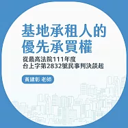 基地承租人的優先承買權──從最高法院111年度台上字第2832號民事判決談起 (影片)