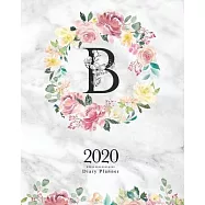 2020 Diary Planner: 8x10 Planner With Watercolor Flowers "B" Monogram On Gray Marble for Woman