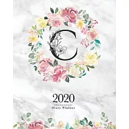 2020 Diary Planner: 8x10 Planner With Watercolor Flowers "C" Monogram On Gray Marble for Woman