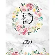 2020 Diary Planner: 8x10 Planner With Watercolor Flowers "D" Monogram On Gray Marble for Woman
