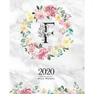 2020 Diary Planner: 8x10 Planner With Watercolor Flowers "F" Monogram On Gray Marble for Woman