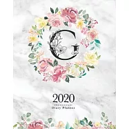 2020 Diary Planner: 8x10 Planner With Watercolor Flowers "G" Monogram On Gray Marble for Woman