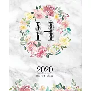 2020 Diary Planner: 8x10 Planner With Watercolor Flowers "H" Monogram On Gray Marble for Woman