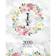 2020 Diary Planner: 8x10 Planner With Watercolor Flowers "I" Monogram On Gray Marble for Woman