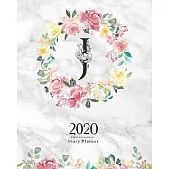 2020 Diary Planner: 8x10 Planner With Watercolor Flowers "J" Monogram On Gray Marble for Woman