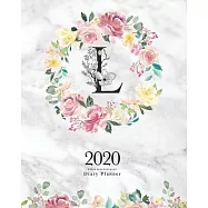2020 Diary Planner: 8x10 Planner With Watercolor Flowers "L" Monogram On Gray Marble for Woman