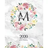2020 Diary Planner: 8x10 Planner With Watercolor Flowers "M" Monogram On Gray Marble for Woman