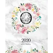 2020 Diary Planner: 8x10 Planner With Watercolor Flowers "O" Monogram On Gray Marble for Woman