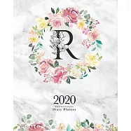 2020 Diary Planner: 8x10 Planner With Watercolor Flowers "R" Monogram On Gray Marble for Woman
