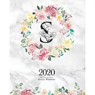 2020 Diary Planner: 8x10 Planner With Watercolor Flowers "S" Monogram On Gray Marble for Woman