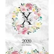 2020 Diary Planner: 8x10 Planner With Watercolor Flowers "X" Monogram On Gray Marble for Woman
