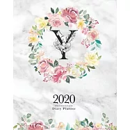 2020 Diary Planner: 8x10 Planner With Watercolor Flowers "Y" Monogram On Gray Marble for Woman
