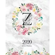 2020 Diary Planner: 8x10 Planner With Watercolor Flowers "Z" Monogram On Gray Marble for Woman