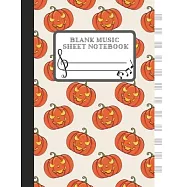 Blank Music Sheet Notebook: Halloween Orange Pumpkins Themes Style, Music Manuscript Paper, Staff Paper, 8.5" x 11