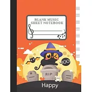 Blank Music Sheet Notebook: Halloween Orange Cat Themes Style, Music Manuscript Paper, Staff Paper, 8.5" x 11" (21.59cm