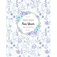 Five Year Monthly Planner 2020-2024: Watercolour Blue Flowers - Calendar 2020-2024 Planner - Monthly Checklist - Yearly