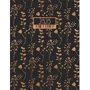 2020 Daily Diary: A4 Day on a Page to View Full DO1P Planner Lined Writing Journal - Black & Gold Copper Floral Foliage