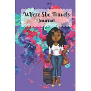 Where She Travels - (6x9 lined journal paint splatter red purple cover)