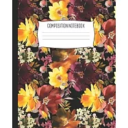 Composition Notebook: Wide Ruled Notebook Autumn Floral Orange Purple Watercolor Flower Lined School Journal - 100