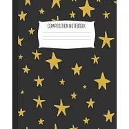 Composition Notebook: Golden Night Star Pattern Wide Ruled Notebook Lined School Journal - 100 Pages - 7.5" x 9.25