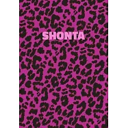 Shonta: Personalized Pink Leopard Print Notebook (Animal Skin Pattern). College Ruled (Lined) Journal for Notes, Diary, Journa