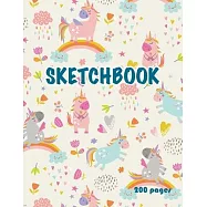 Unicorn Sketchbook 200 pages: Cute Unicorn Kawaii Sketchbook for Girls with 200 Pages of 8.5x11 Blank Paper for Drawing