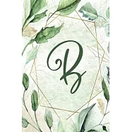 Notebook 6"x9" - Letter B - Green Gold Floral Design: College-ruled, lined format exercise book with flowers, alphabet