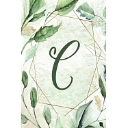 Notebook 6"x9" - Letter C - Green Gold Floral Design: College-ruled, lined format exercise book with flowers, alphabet
