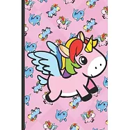 Coloring Book with Positive Affirmations and Stress Relief: Magical Colorful Unicorn Flying on Pink Background with