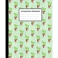 Composition Notebook: Zig Zag Green Pattern Cactus Watercolor, 110 Pages 7.5"x9.25" College Wide Ruled Paper Notebook