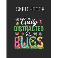 Sketchbook: Easily Distracted By Cats And Yarn Black Cat Spring Flowers - Leaves Blank Sketchbook Blank White Pages for