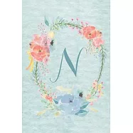 2020 Weekly Calendar Planner - Letter N - Light Blue and Pink Floral Design: Initial N - 6x9 Personal datebook