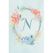 Planner Undated 6"x9" - Blue Pink Floral Design - Initial N: Non-dated Weekly and Monthly Day Planner, Calendar