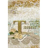 T Journal: Letter T Initial Monogram Lined Notebook - Flower and Heart Cream