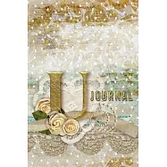U Journal: Letter U Initial Monogram Lined Notebook - Flower and Heart Cream