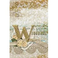 W Journal: Letter W Initial Monogram Lined Notebook - Flower and Heart Cream