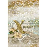 X Journal: Letter X Initial Monogram Lined Notebook - Flower and Heart Cream