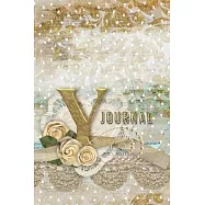 Y Journal: Letter Y Initial Monogram Lined Notebook - Flower and Heart Cream