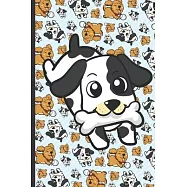 RV Travel and Camping Log Journal and Companion Guide: Dog with a Bone on a Sky Blue Background Cover with Puppies