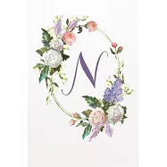 Planner Undated 6"x9" - White & Pink Rose Floral Design - Initial N: Non-dated Weekly and Monthly Day Planner, Calendar