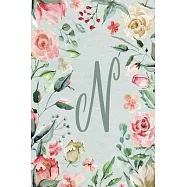 Planner Undated 6"x9" - Teal Pink Floral Design - Initial N: Non-dated Weekly and Monthly Day Planner, Calendar