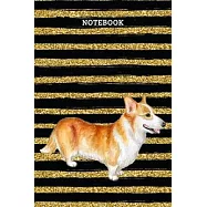 Notebook: Watercolor Pembroke Corgi Dog With Black And Gold Strips Blank Lined Journal To Write In For Notes, Ideas