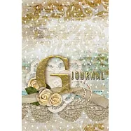 G Journal: Letter G Initial Monogram Lined Notebook - Flower and Heart Cream