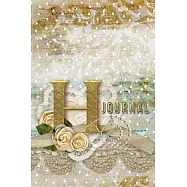 H Journal: Letter H Initial Monogram Lined Notebook - Flower and Heart Cream
