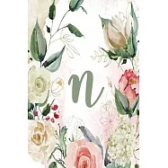 Planner Undated 6"x9" - Green Cream Floral Design - Initial N: Non-dated Weekly and Monthly Day Planner, Calendar