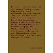 Four men enter the restroom and see 7 urinals. The first two men choose urinals 1 and 7 (represented by p.7-45 and p