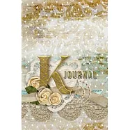 K Journal: Letter K Initial Monogram Lined Notebook - Flower and Heart Cream