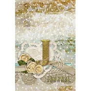 J Journal: Letter J Initial Monogram Lined Notebook - Flower and Heart Cream