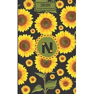 2020 Weekly Pocket Planner: Sunflowers Personalized Monogram Initial N Letter N Names Agenda Appointment Calendar