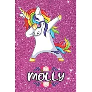 Molly - Dabbing Unicorn Notebook: Personalized Dabbing Unicorn notebook For Girls Who Love Unicorns - Cute Rainbow